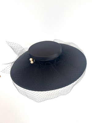 satin boater hat with netting