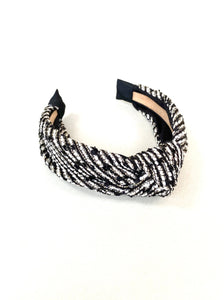 black, white and gold tweed knot headband