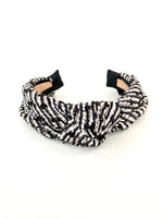 chunky knot headband black and white tweed