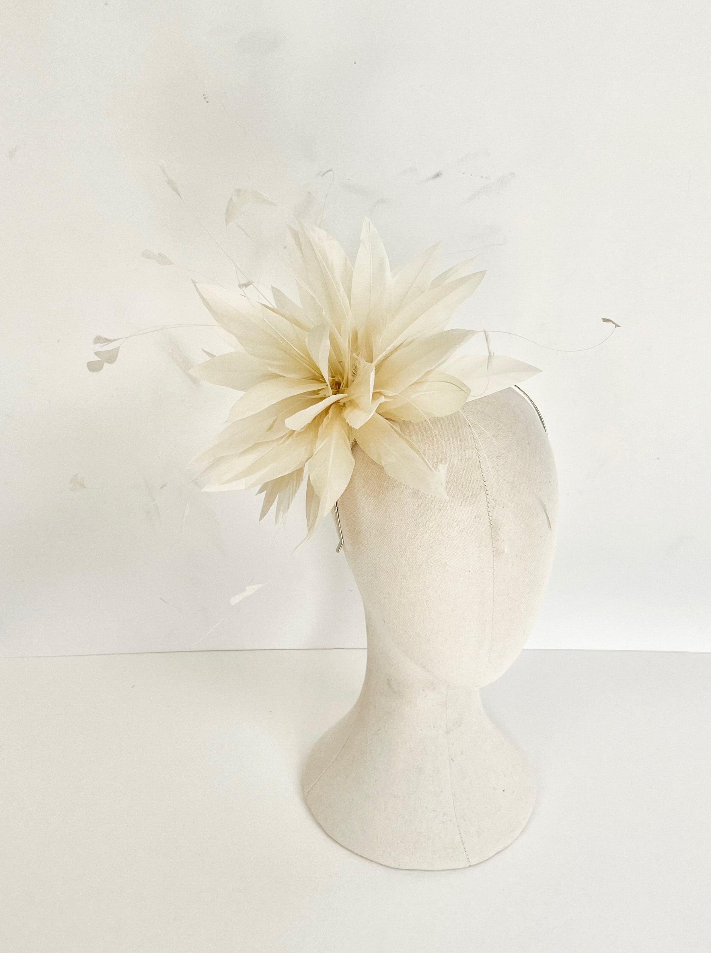 large feather fascinator cream for wedding