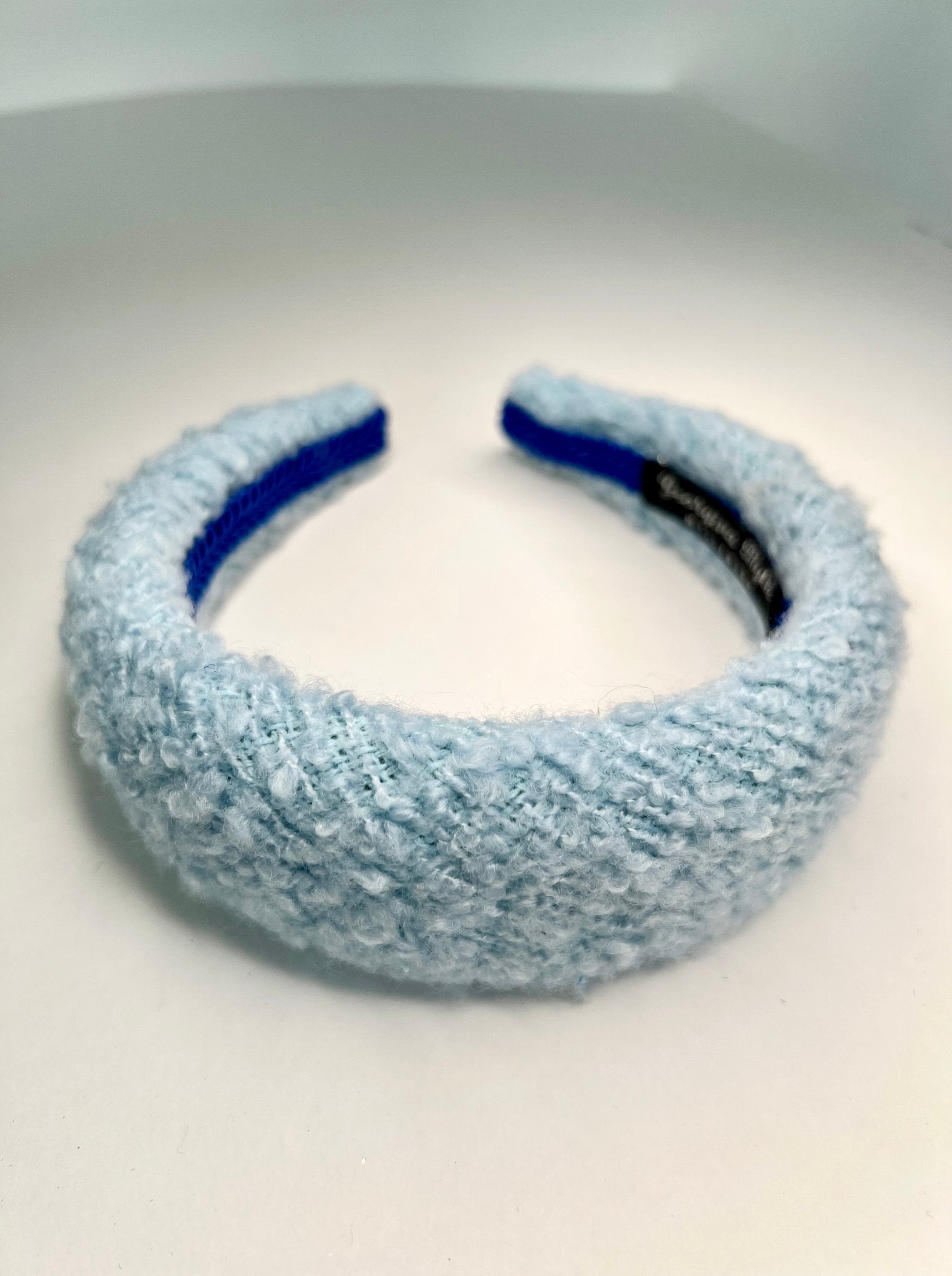 light blue padded wool tweed chunky large headband