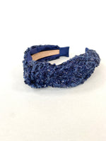 navy blue tweed boucle knot headband