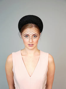 black crystal headband high and padded with veiling moon band