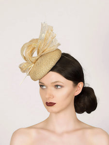 gold glitter straw pillbox fascinator with silk lurex abaca loops and ...